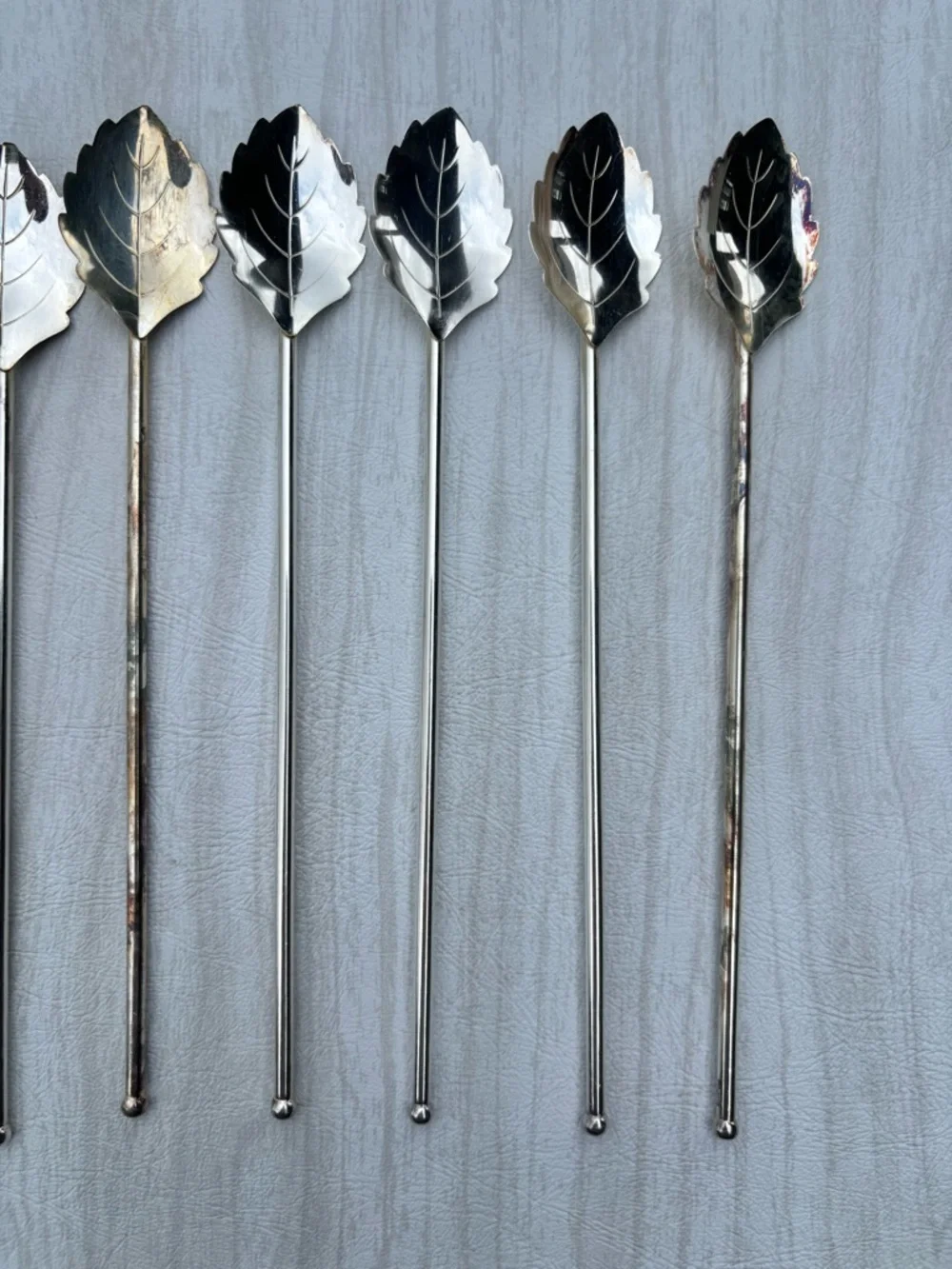 Vintage Silver Sipper Straw Spoons set of 11 - stamped Derby Cocktail Tea